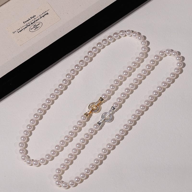 Natural Deep Sea Shell Pearl Necklace & Bracelet Set - Three-Piece Round Choker for Women