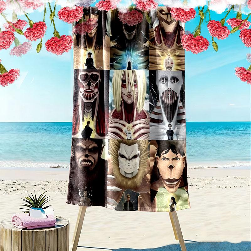 Attack on Titan Print Beach Towel, Large Soft Quick Dry Towel for Beach Camping Swimming