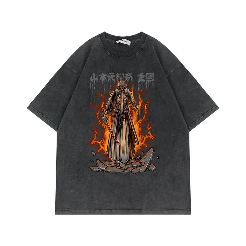 240g BLEACH T-Shirt Anime-Inspired American Vintage Distressed Washed Cotton Short-Sleeve Top Wide Fit Oversized Trendy - TT8858 S