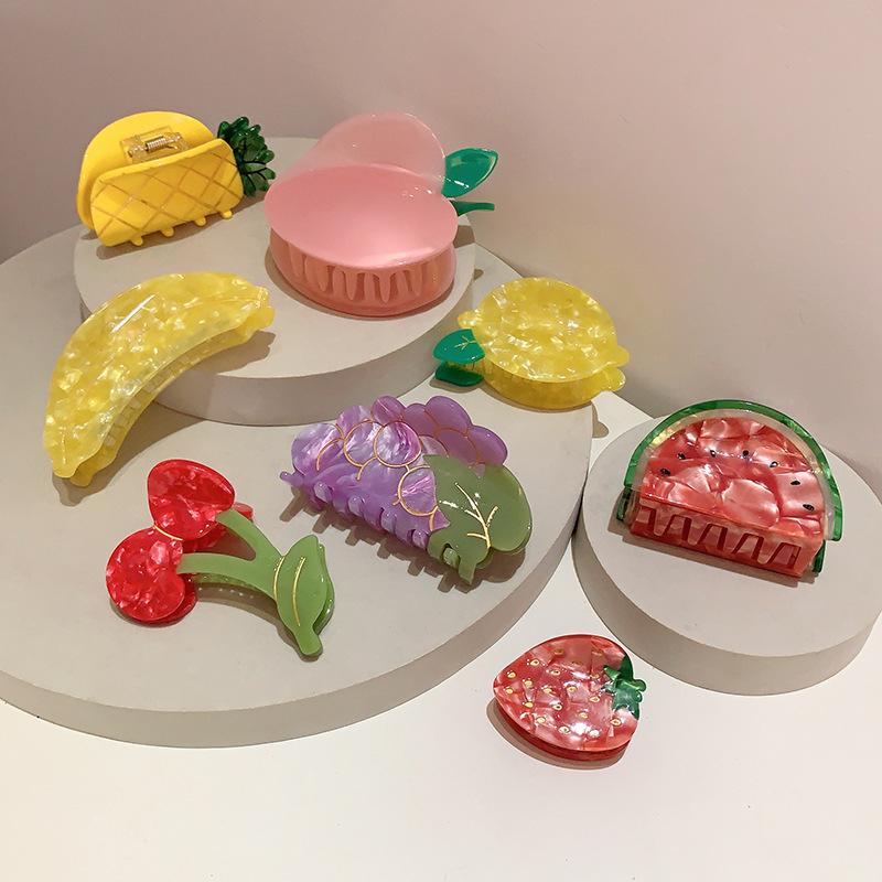 Hair Barrettes Fruit Shape Hair Claw Clips Set Watermelon Strawberry Avocado Accessories Fun Novelty Hair Jewelry For Girls