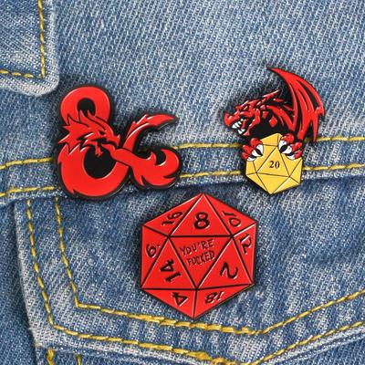 Creative D20 Dragon Dungeon Brooch Pin for Denim Clothing