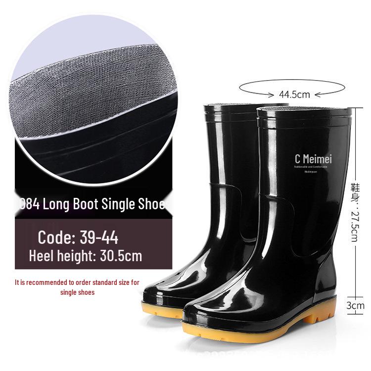 Men's Waterproof Mid & High-Calf Rain Boots: Non-Slip, Fashionable, Warm, Acid & Alkali Resistant, Rubber Sole for Kitchen Work.