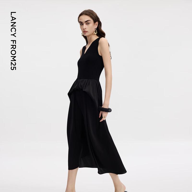 LANCY Elegant V-Neck Sleeveless A-Line Midi Dress