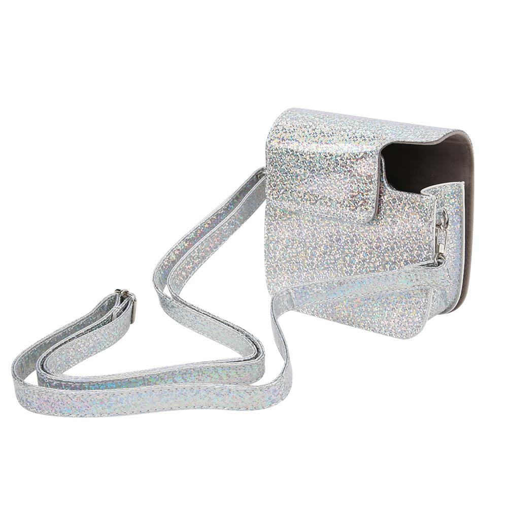 Sparkling Color Vintage PU Lther Camera Portable Bag Case  ive Pouch Cover with Shoulder Strap For     8/ 8+/ 9(Sparkling Pink )