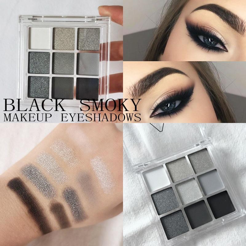 9 Farben Cool Toned Lidschatten-Palette Black Smokey Palette Matte Glitter Lidschatten-Palette Smoky Eye Shadow Eye Pigments Palette