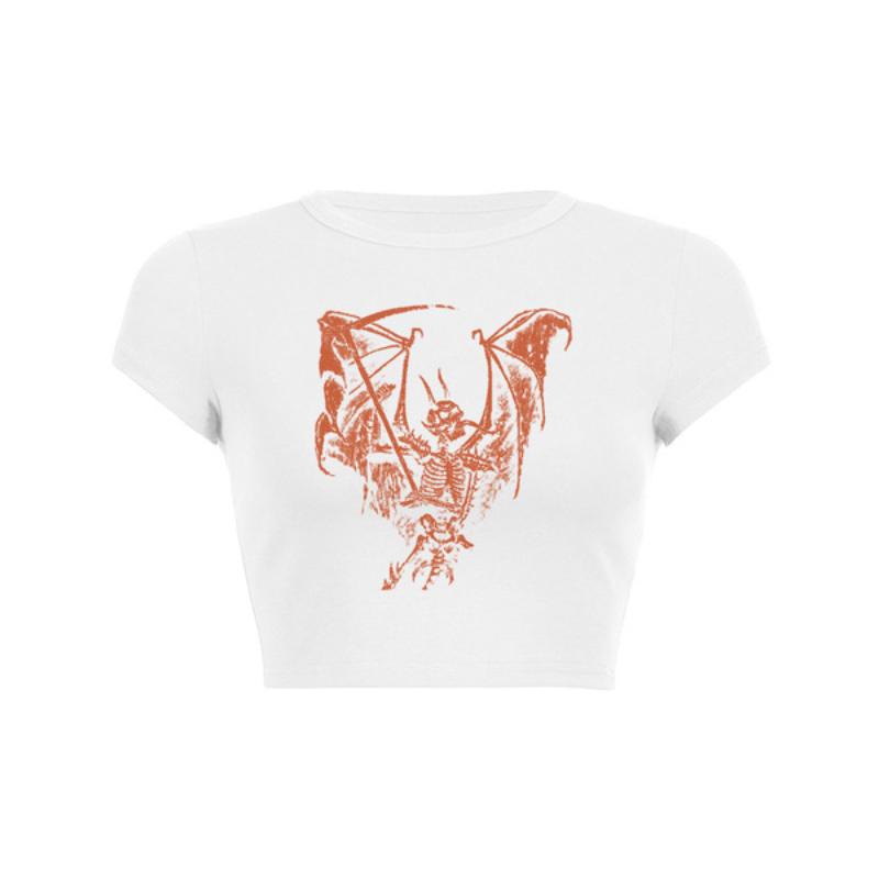 

Европейская и американская Y2K Ins летняя женская повседневная футболка с круглым вырезом и принтом, укороченный топ, облегающий крой 2XL