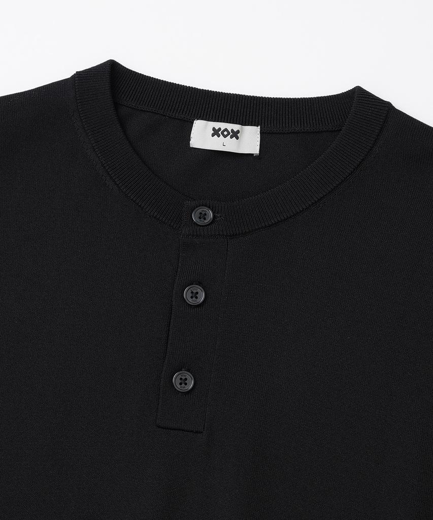 XOX Basic Cool Henley Neck Crop Short Sleeve Knit [Black]