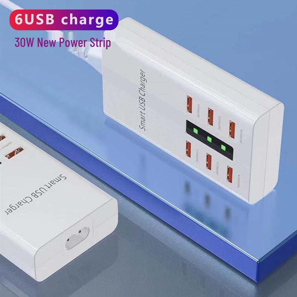 

30-ваттное USB-зарядное устройство с 6 портами для мобильных телефонов и планшетов US Plug + Box белый
