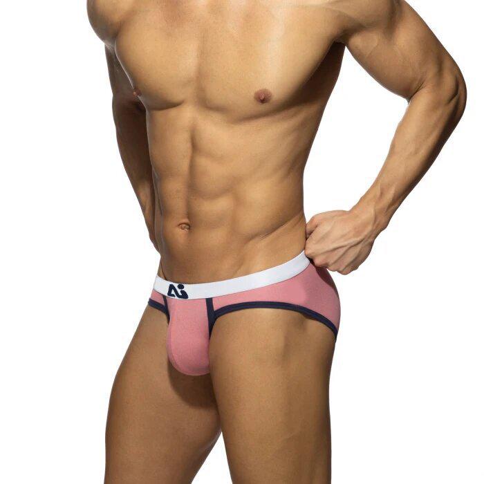 Men's Sexy Pink Low-Waist Ice Silk Briefs with Breathable U-Pouch and Hip-Lifting Design