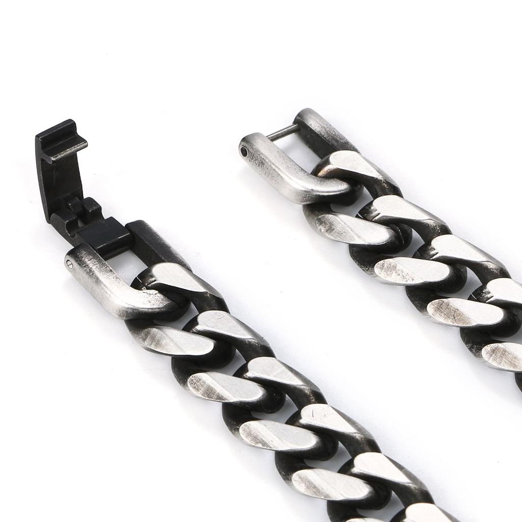 [ZIYMU] Bracelet, Cuban Link Chain, 6-Sided, Single, Fold-Over Buckle, Stainless Steel, Standard Size, Men's, Black Iron Color, 21cm, zm-b-017m