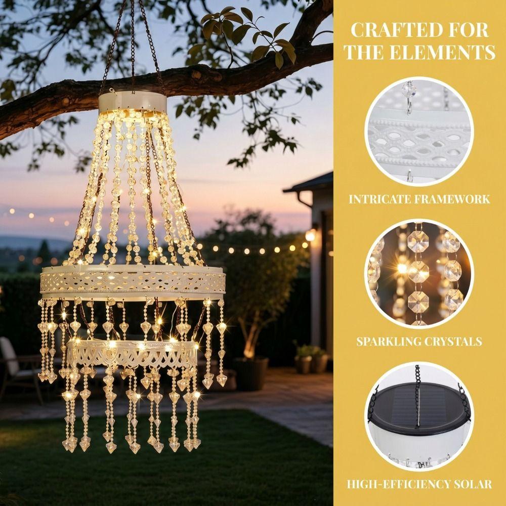 Waterproof Hanging Solar Lantern Modern Design LED Light Waterproof Pendant Crystal Acrylic With S Hook Crystal Acrylic Lantern