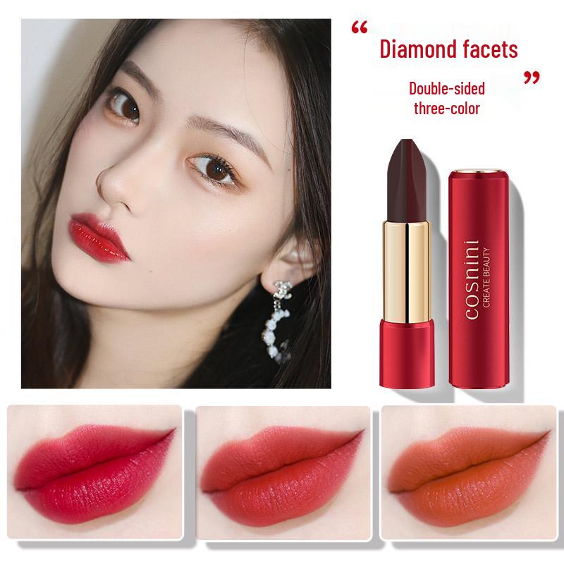 

Трехцветная стойкая помада: Увлажняющий, Стойкий, Гидратирующий, Нелипкий.