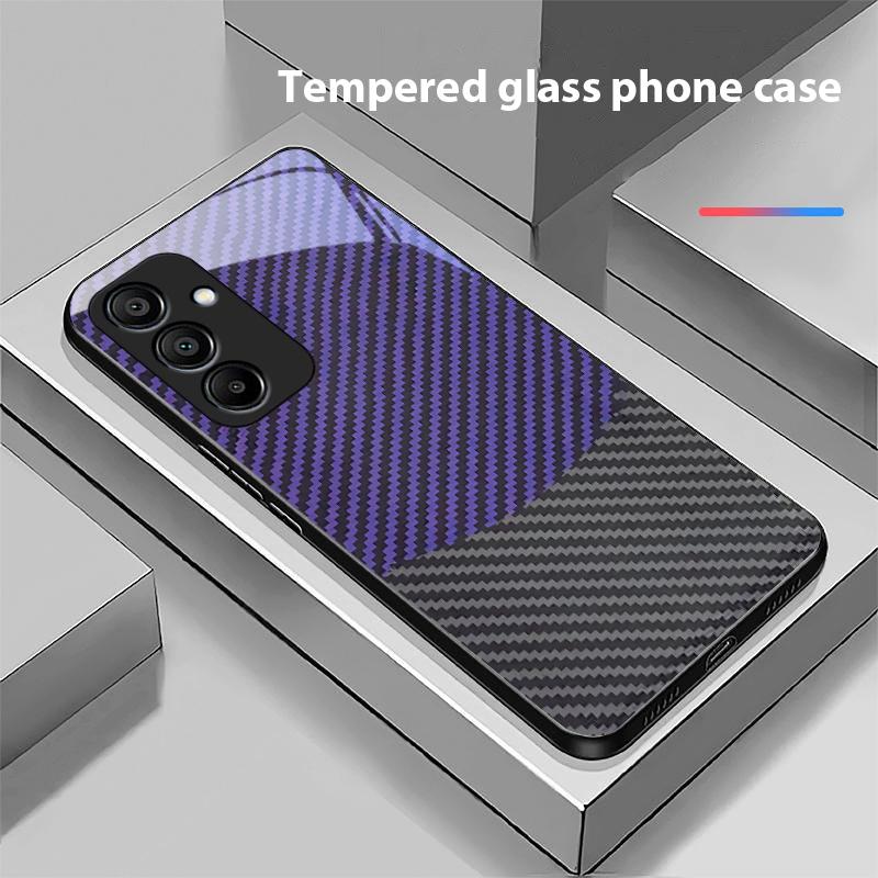 Dwukolorowe Paski Etui na Telefon ze Szkła Hartowanego dla Samsung Galaxy A15 5G 54 4G 51 50 24 35 90 71 12 51 53 52S 80 22 34 Czarne