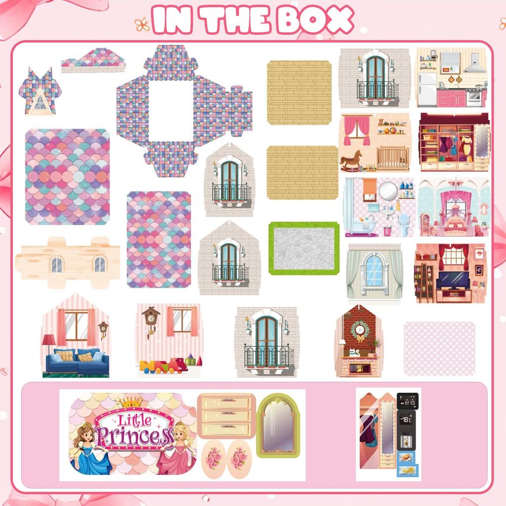 Doll House for Girls 2/8 Rooms Dollhouse with Dolls Figure Furnitures LED Light Toddler Playhouse Chrsitmas Gift for Kids Child