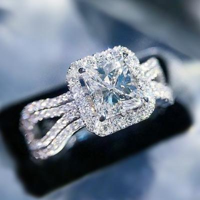 Modern Wedding Bands Rings for Women AAA Princess Cut Cubic Zirconia Luxury Engagement Ring Statement Jewelry New Arrival