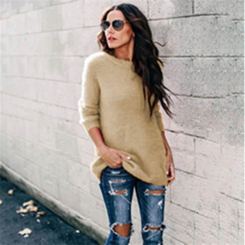 Suéter de punto de algodón puro de estilo holgado y casual con cuello redondo y jersey