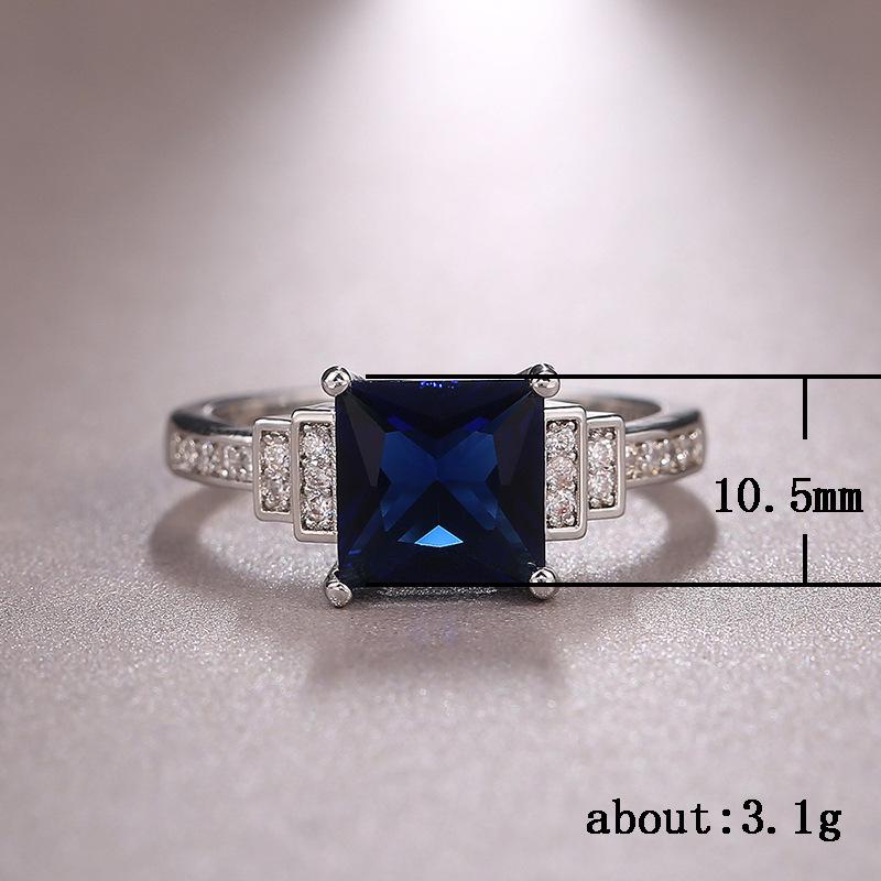 Fashion Women'S Ring, Dark Blue Zircon White Gold-Plated Diamond Rings Handpiece