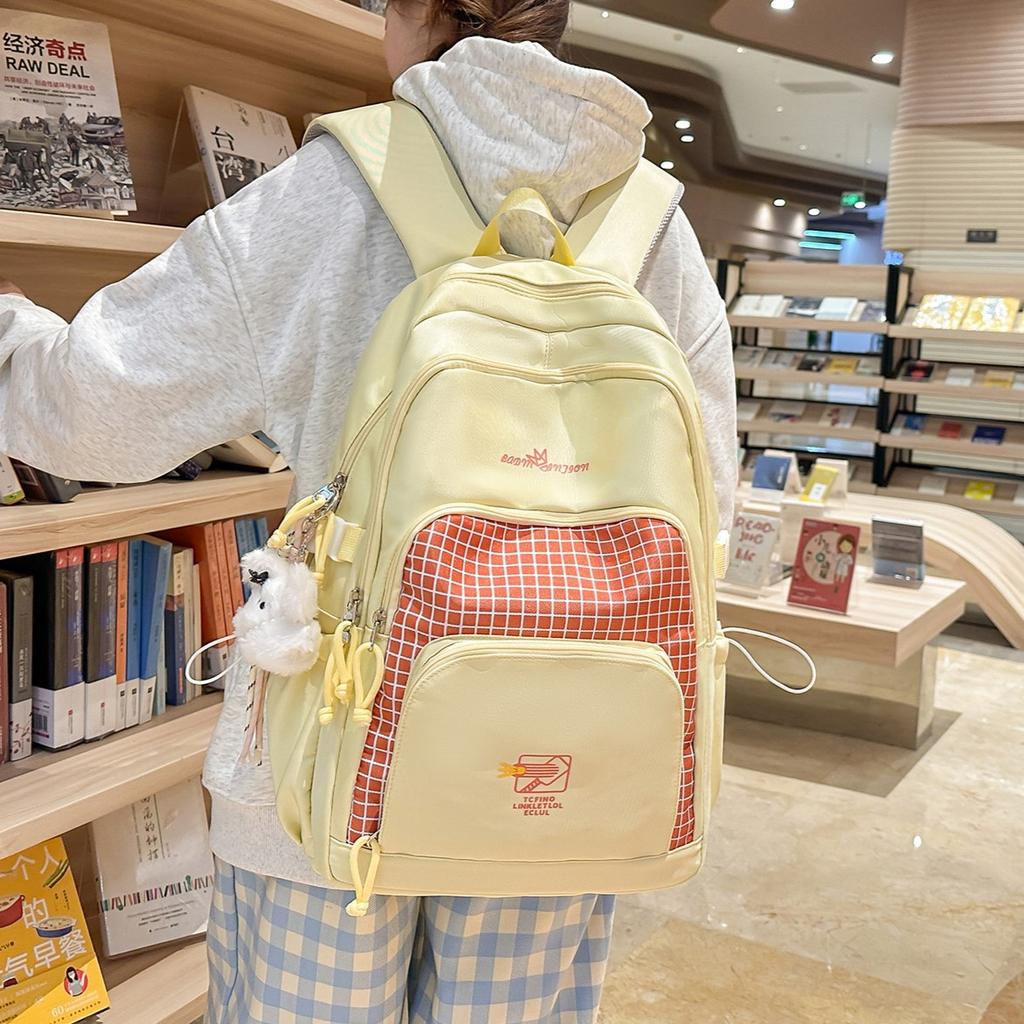 Schoolbagins Wind Girl Backpack Daily Commuter Versatile Contrast Color Backpack Korean Edition Large Capacity Middle and High School Student School 