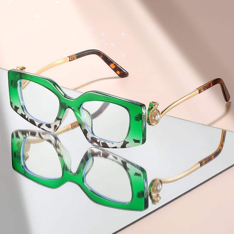 New Small-Frame Cat Flat Light Glasses With Metal Imitation Pearl Temple And Fashionable Decorative Anti-Blue Light Glasses