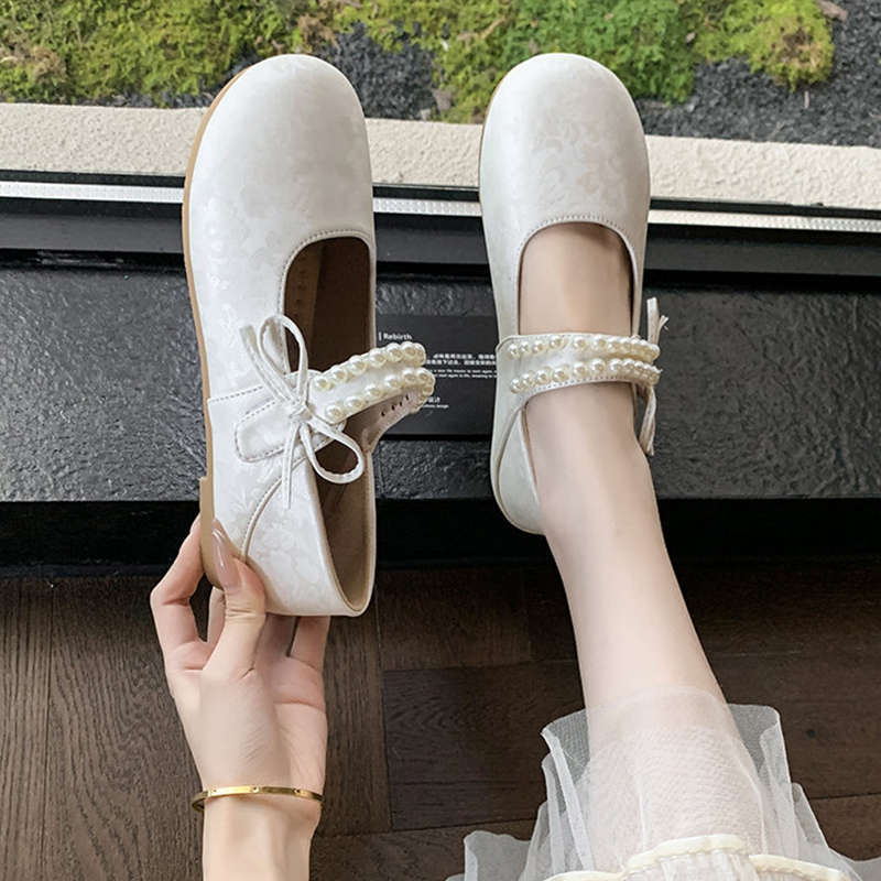 French retro pearl word with ballet flats women's 2025 spring and autumn new small fragrant Mary Jane shoes