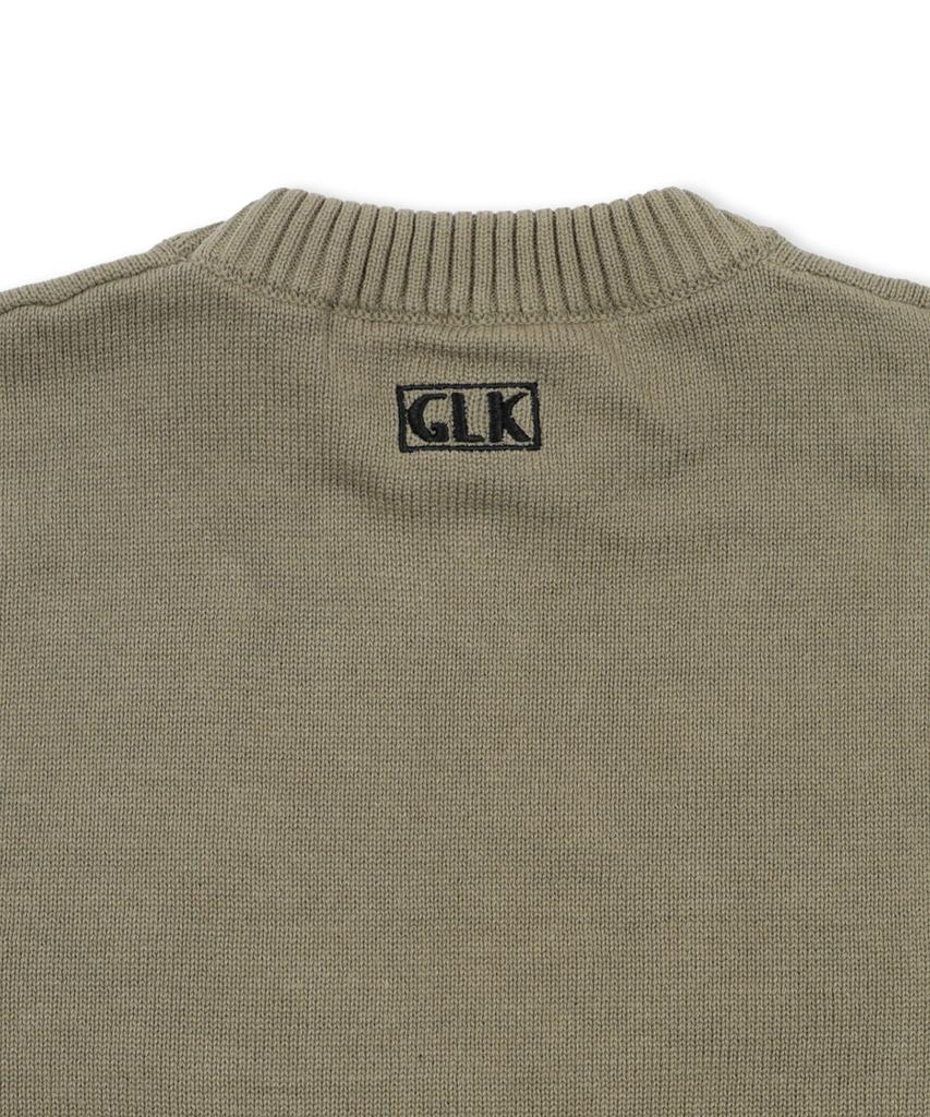 GLACK Gnt070 Vhs Line Embroidery Crew Neck Knit (Olive)