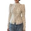 Fashion Lace Crochet Shirt Women Stand-up Collar Slim Fit Office Ladies Elegant See Through Sweet Blouse Spring Summer Lonf Sleeve Sexy Tops