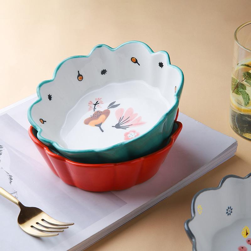 5.8 inch Ceramic Salad Bowl Flower Dinner Bowl Pasta Baking Bowl Porcelain Serving Bowl Set of 2