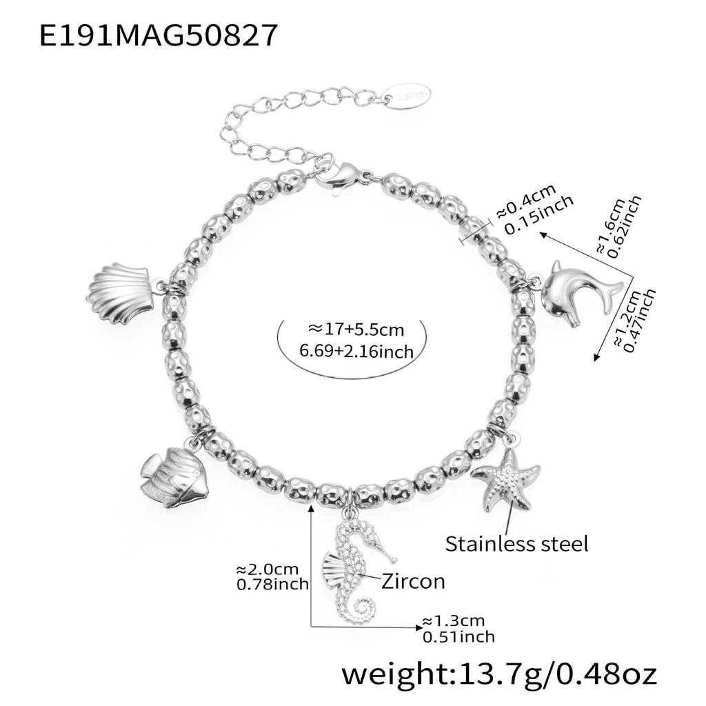 Qiong Yao Ocean DIY Beaded Bracelet Set: Starfish Shell 5A Zirconium Stainless Steel Ornament