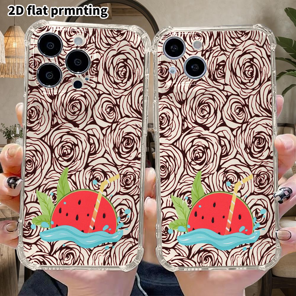 Phone Case: 2D Flat Design, Suitable for iPhone 18 17 16 15 14 13 Pro, Transparent Corner Protection Case, Watermelon Soda, Christmas and Halloween Gi
