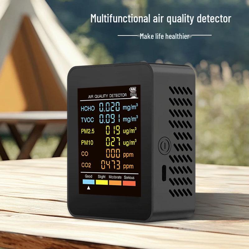 6-in-1 Indoor Air Quality Monitor: Formaldehyde, Humidity, Temperature, CO2 Detector