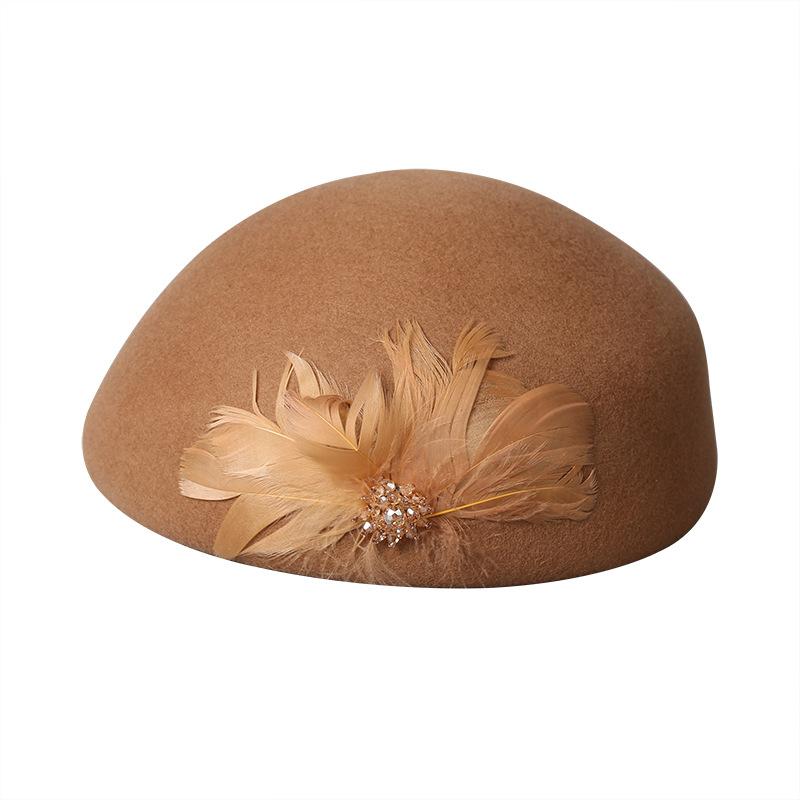 Autumn and Winter New Hat Women's Wool Beret British Retro Mink Hair Flower Curled Stewardess Hat