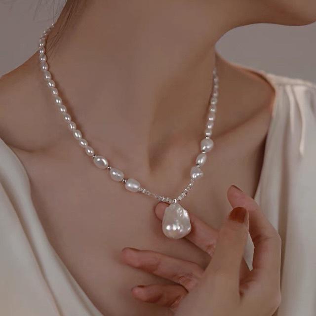 Special-Shaped Big Baroque Freshwater Pearl Necklace Temperament Gradual Change Size Rice Grain Freshwater Pearl Collarbone Chain Female