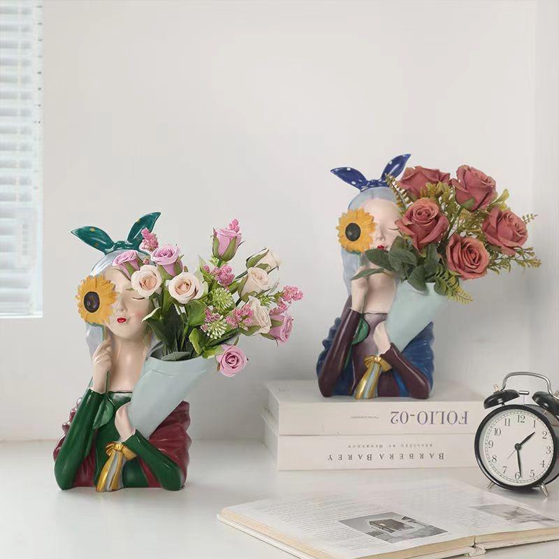 Nordic Girl Luxury Flower Arrangement Vase - Creative Home Decor for Living Room & Entrance Hall