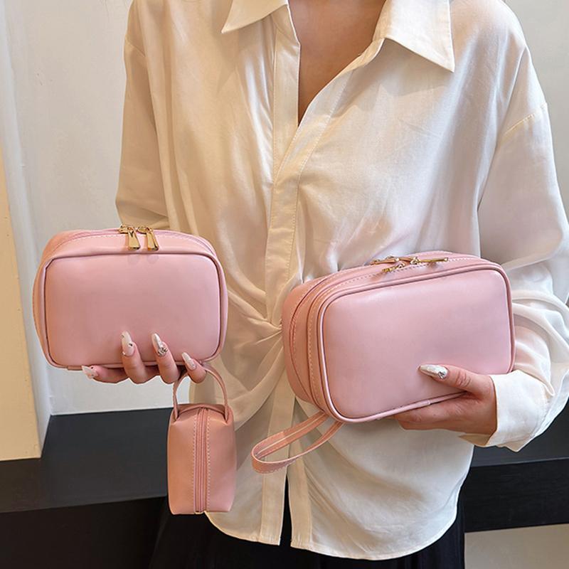 Fashion PU Leather Tote Women Large Capacity Makeup Bag Portable Cute Ladies Cosmetic Toiletry Storage Pouch Handbag Zipper Bag