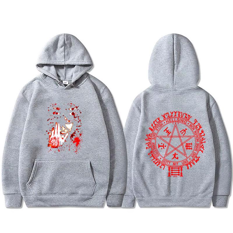 Anime Hellsing Abraham Van Helsing Vampire Alucard Face Graphic Hoodie Men Women Manga Oversized Hoodies