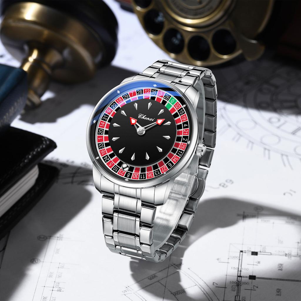 CHENXI 636 Casual Roulette Rotating Men Quartz Watch 3ATM Waterproof Luminous Hands Male Wristwatch Reloj Hombre (Without a Box)