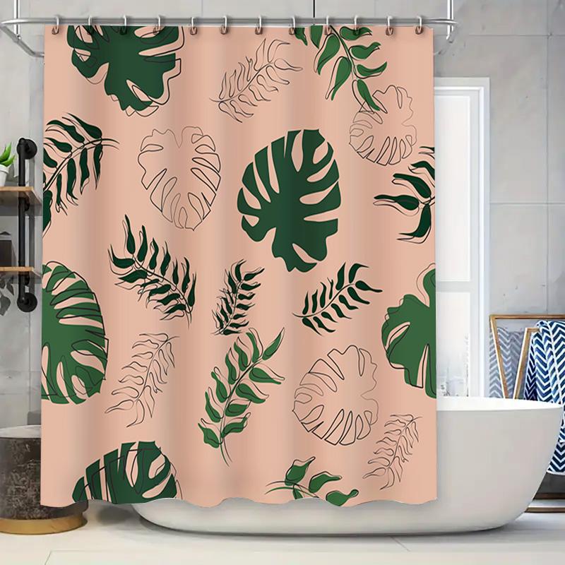 

Modern Floral Shower Curtain Decor Green Leaves Pink Background Waterproof Bath Accessories Set For Home Decoration In Bathroo 120x180cm