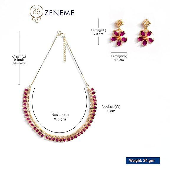 Jewellery Set Gold Plated American Diamond Necklace Set with Earrings Jewellery for Women & Girls