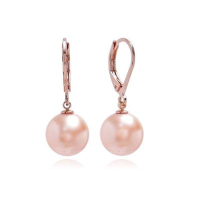 E460 10mm Peach Pearl Rose Gold Leverback Earrings