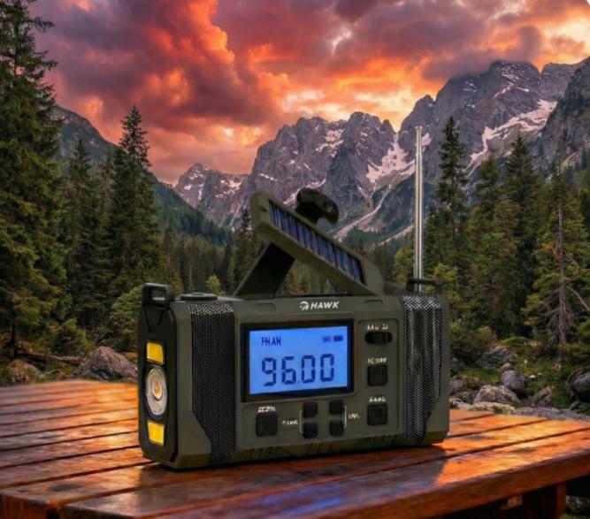 Radio solarne dynamo na korbkę hawk expedition r20 hwrdi420gn szary
