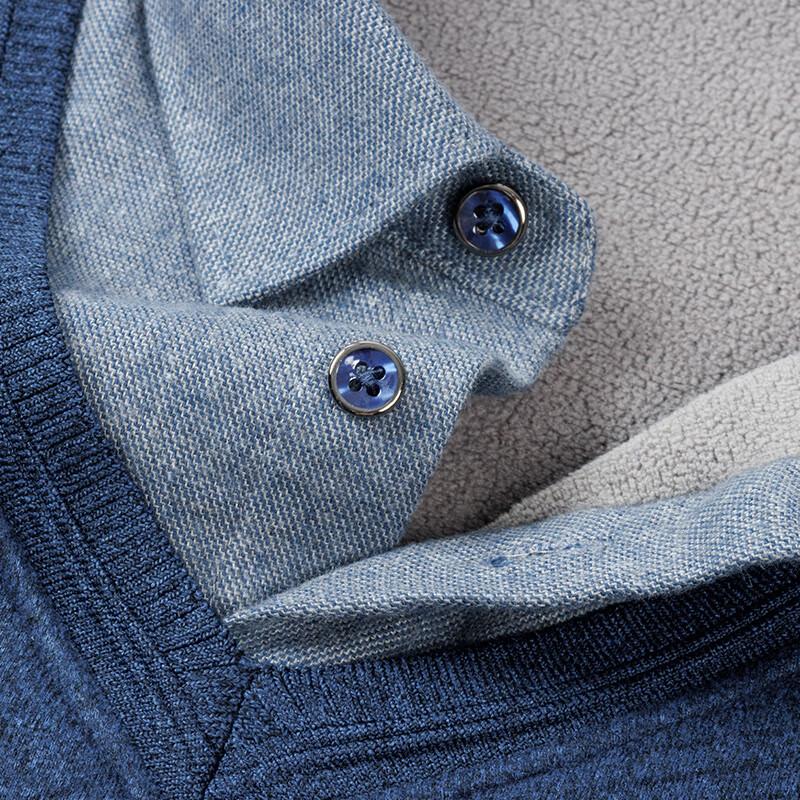 ROMON Men's Fleece-Lined Wool Blend Knit Shirt Collar Sweater