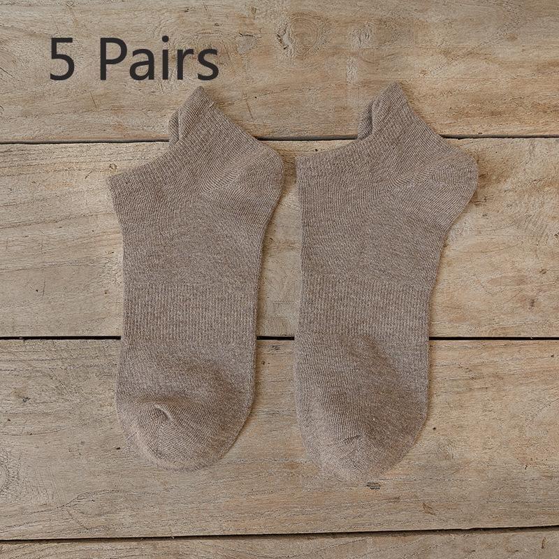 5 Pairs of Men's Short Socks, Pure Cotton, Men's Raised Ears, Breathable, Odorless, Short Top, Low Top, Light Mouth, Solid Color Boat Socks, Trendy