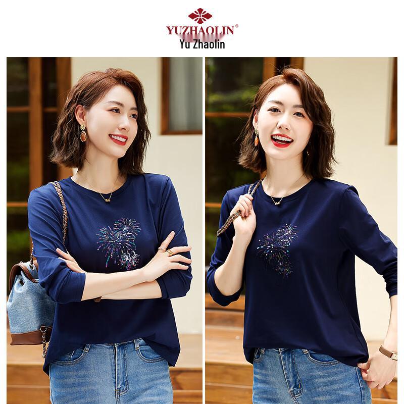 YUZHAOLIN Women's Sequin Embroidered Long-Sleeve T-Shirt