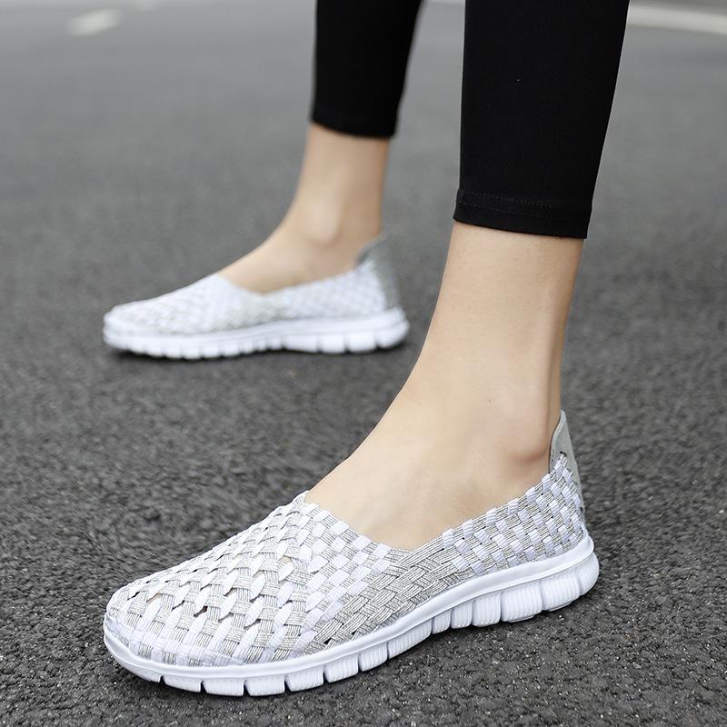 Summer New Woven Large Size Women's Shoes Hollow Breathable Elastic Lazy Shoes Fashionable Breathable Single Shoes