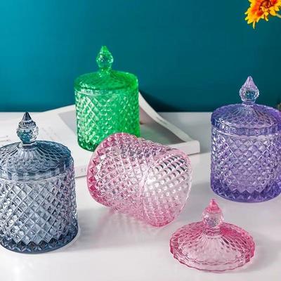 European Multicolor Crystal Glass Storage Jar,Candy Glass Jar with Lid Aromatherapy Candlestick Swab Container Home Decoration