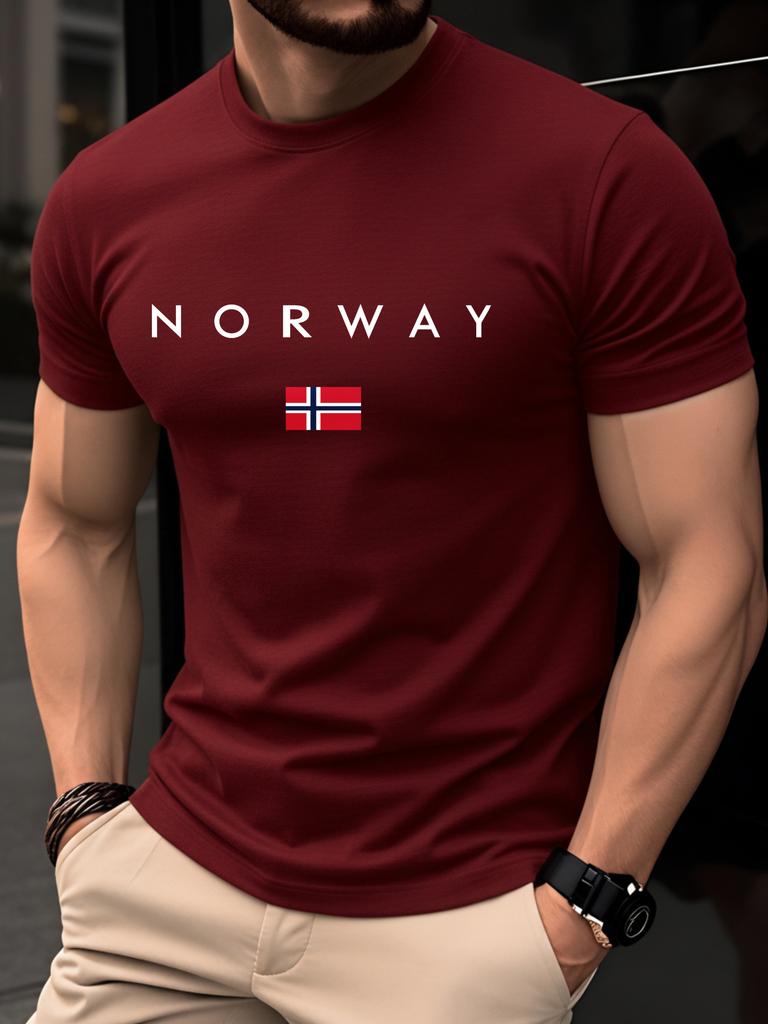 Unisexs Summer 100 Cotton Casual Fashion Norway Pattern Printed Loose Breathable Round Neck Short Sleeve Tshirt