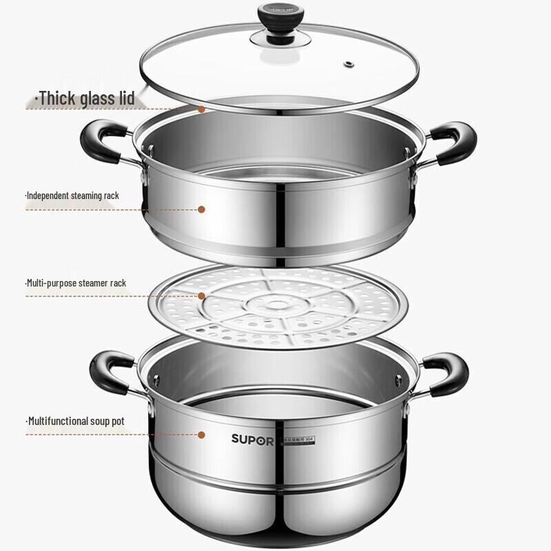 SUPOR 28cm 304 Stainless Steel Double Layer Steamer Pot