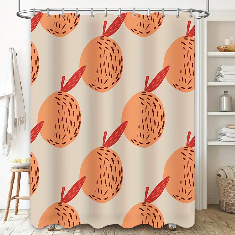 Modern Bathroom Decor: Peach Fruit Print Shower Curtain For Home Bathing Room