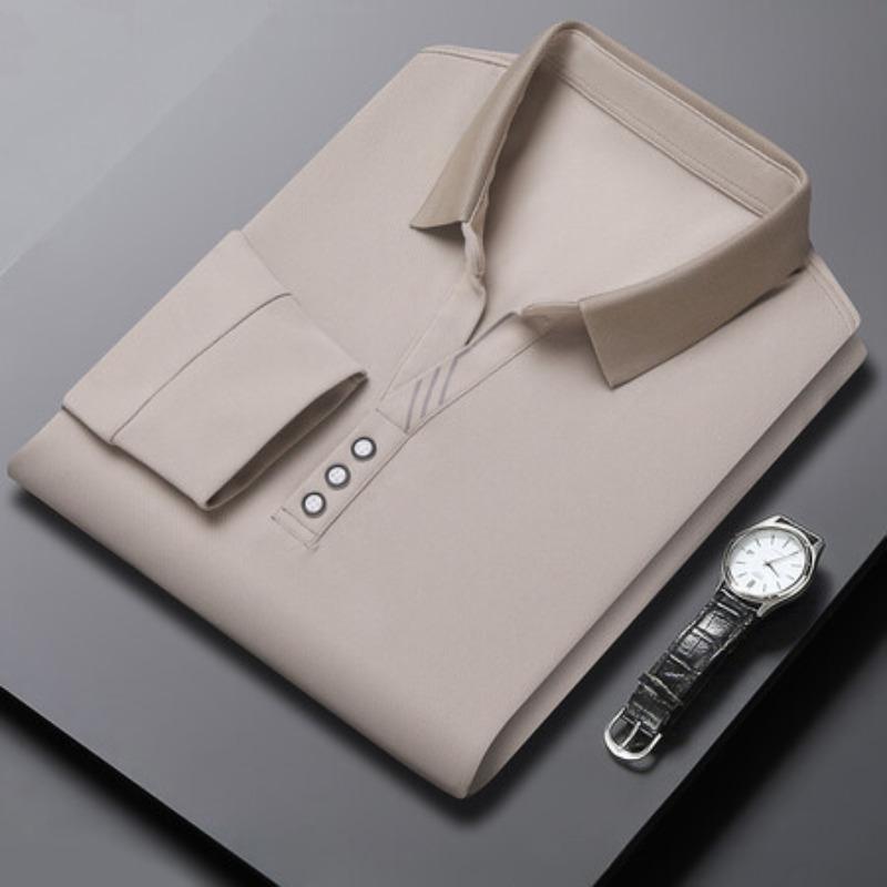 Autumn New Men's Autumn Long Sleeve T-shirt Young and Middle-Aged Men's Loose Lapels Solid Color Polo Shirt Top Base
