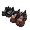Small leather shoes women's platform muffins fashion height-increasing single shoes small retro brown leather shoes British loafers